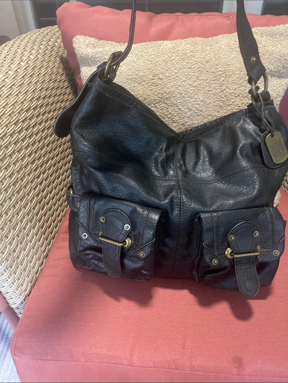 Nine West Vintage addition Black Leather Shoulder Bag with Front Pockets